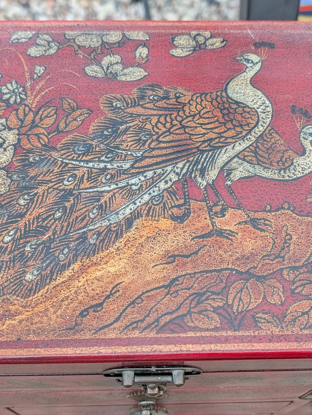 Vintage Hand Painted Four Drawer Wooden Jewelry Box